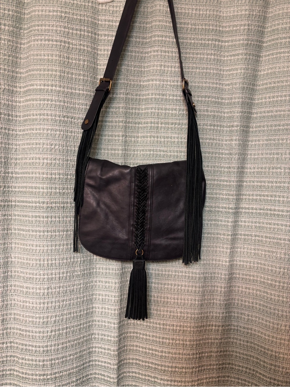 Steve Madden Black Vegan Leather Fringe Crossbody Bag